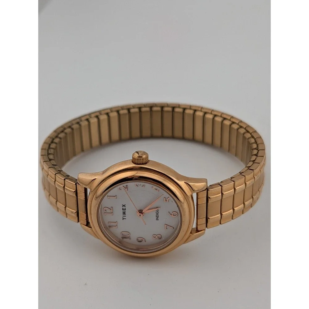 Timex Easy Reader Watch Women Indiglo 27mm Case Gold Stretch Band- New Battery